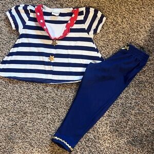 Vintage 90s Peanuts Navy and White Striped Top with Red Star Accents